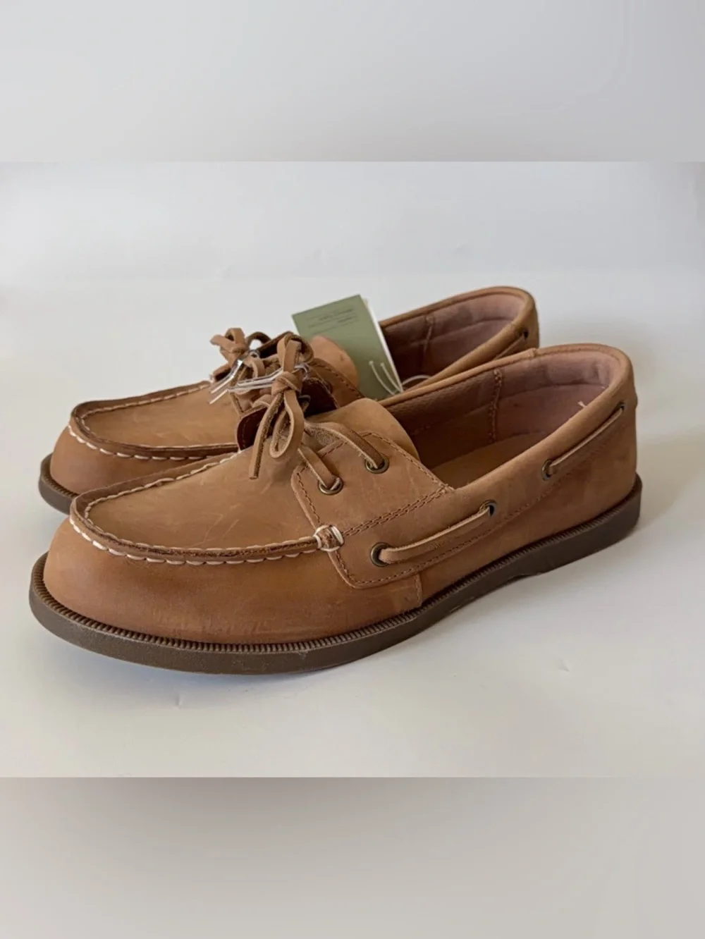 Goodfellow & Co Men's Tan Lace Up Leather Non-Slip Boat Shoes Size 7